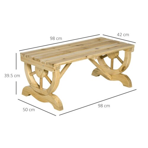 Wyld Haus Bave Pana Wood Natural Rustic 2 Seater Garden Bench With Wagon Wheel Legs And Slatted Seat