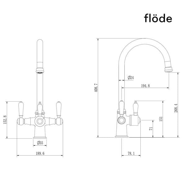 Flode korsa | Traditional Cruciform Style 3 in 1 Instant Boiling Tap | White Ceramic Levers | Brushed Gold Finish