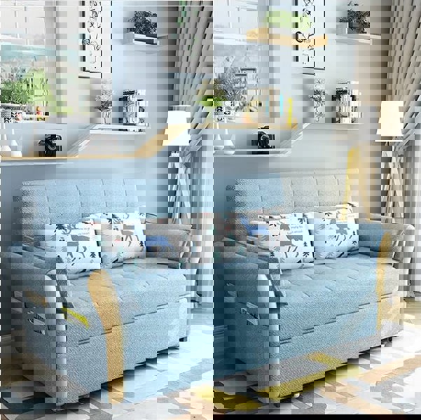 SB152 Two Seater Sofa Bed, Blue-Weilai Concept-Light Blue ( Made to order )-126cm (with one drawer)-Weilai Concept