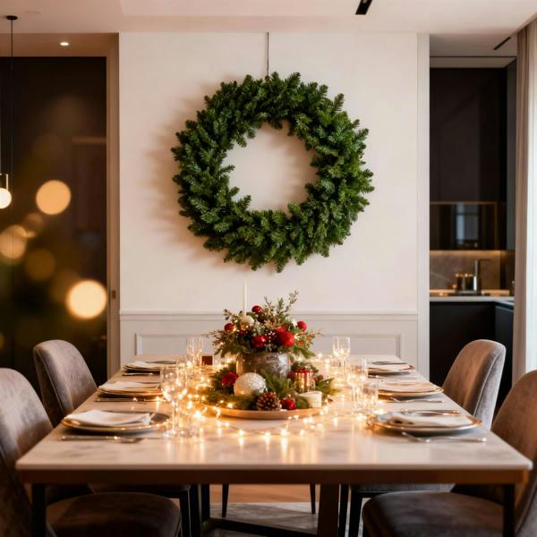 80cm Artificial Christmas Wreath in Green PVC with 380 Pencil Point Tips for Door Decor image 2