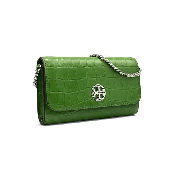 Tory Burch Willa Embossed Chain Wallet Palm Green