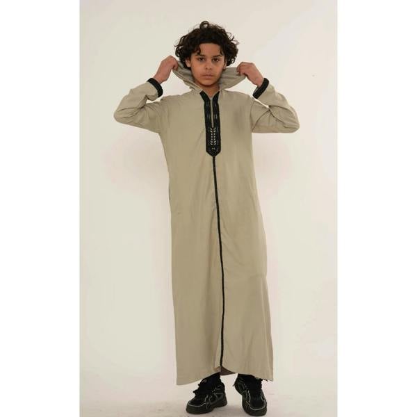 Boy's Moroccan Thobe Hooded Gandoura Embroidery Jubba - Grey - Thobez - 19