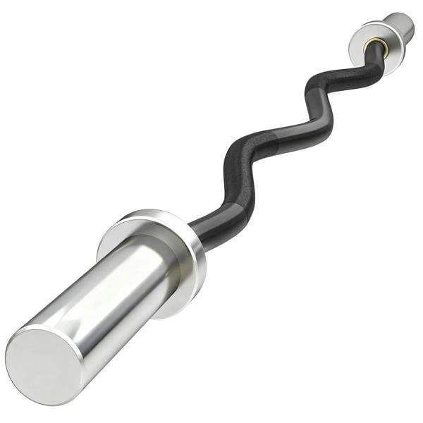 EZ curl barbell with non-slip grip, silver sleeves