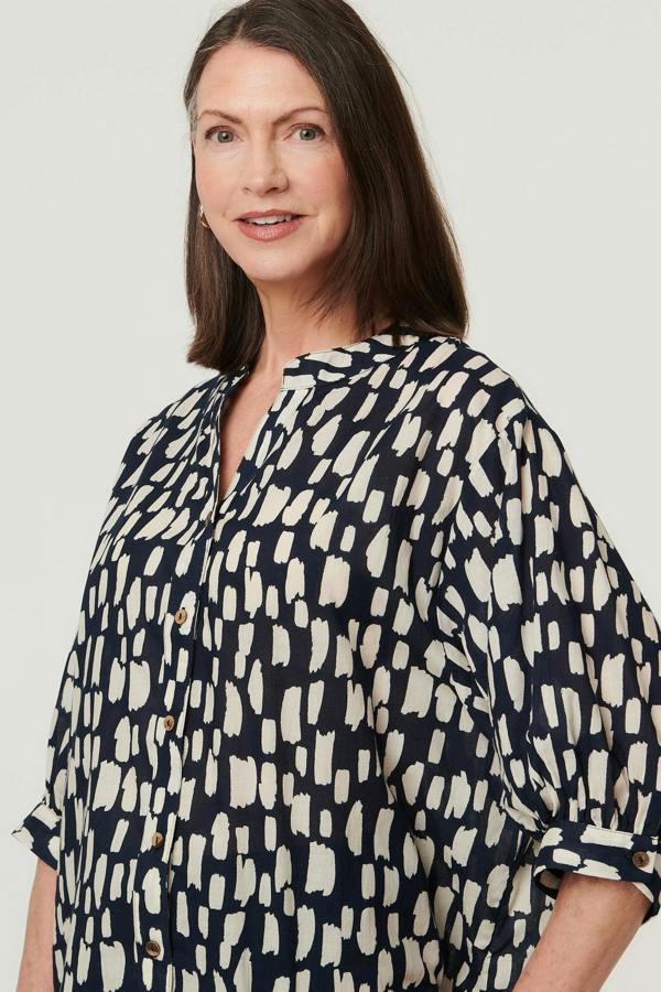 Indigo | Printed 3/4 Sleeve Relaxed V-Neck Shirt