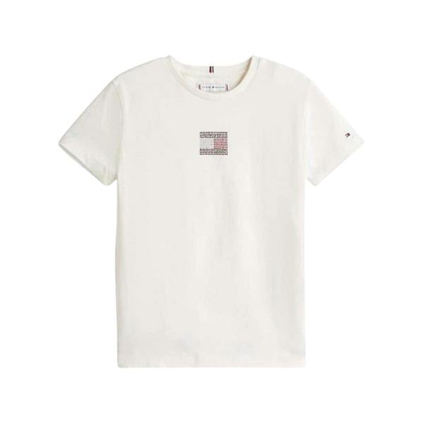 Tommy Hilfiger Girls Diamante Regular T-Shirt - Ivory - 