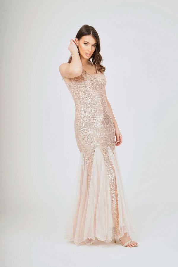 LuvForever Sequin Mesh Insert Maxi Dress