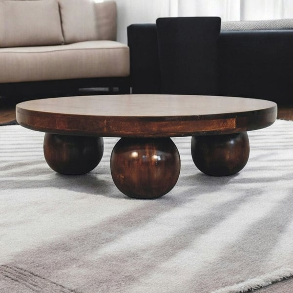 Artisan Furniture Solid Wood California Walnut Central Table with Ball Feet