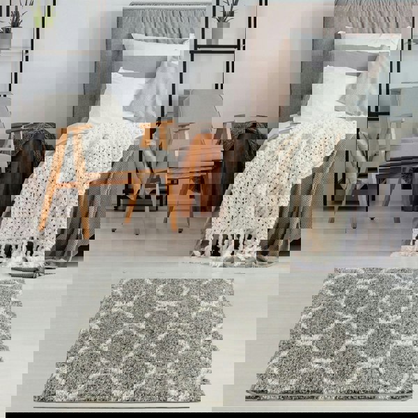 Trellis Design Thick Shaggy Area Rugs Grey