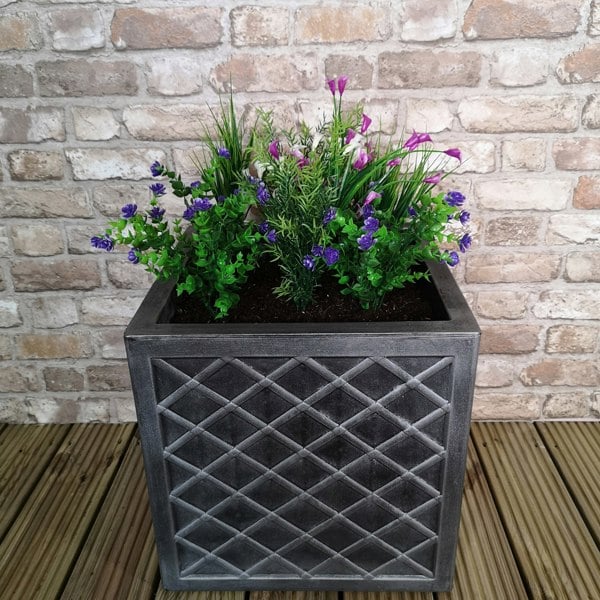 Samuel Alexander Large Lazio Square Grey Pewter Garden Planter - 39cm x 39cm