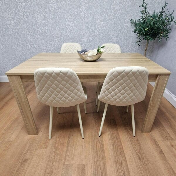 Kosy Koala Dining Table Set Oak Effect Table With 4 White Chairs And Bench Dining Room Furniture