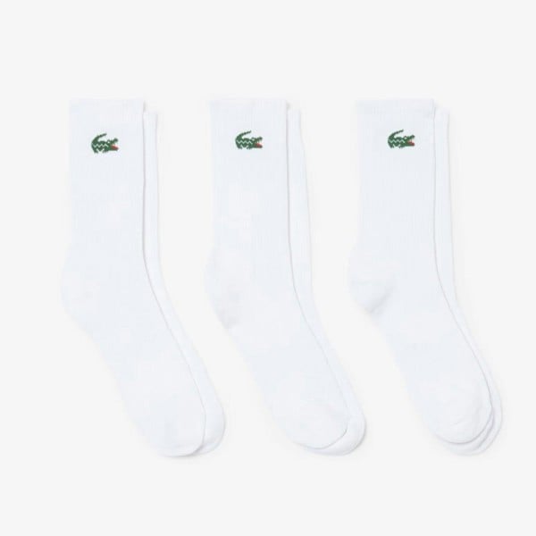 Lacoste 3-Pack Jacquard Crocodile Sport Socks - White/White/White