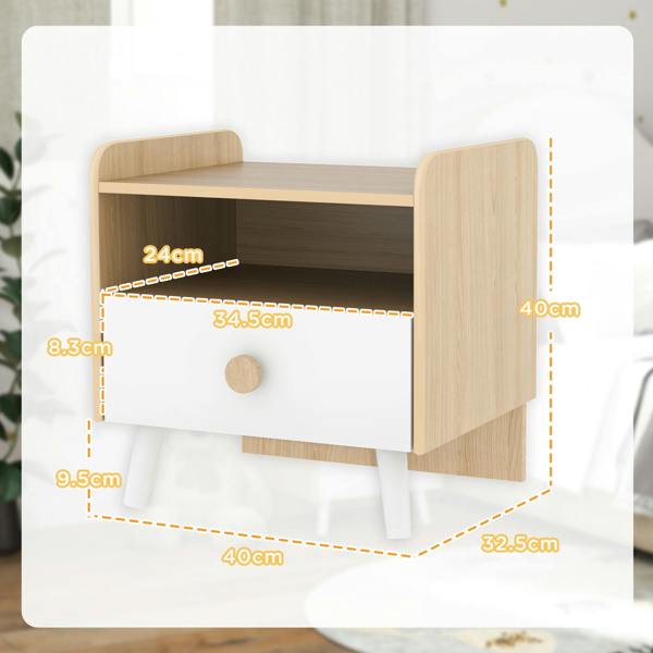 AIYAPLAY Kids Bedside Table with Drawer and Open Storage Shelf, White