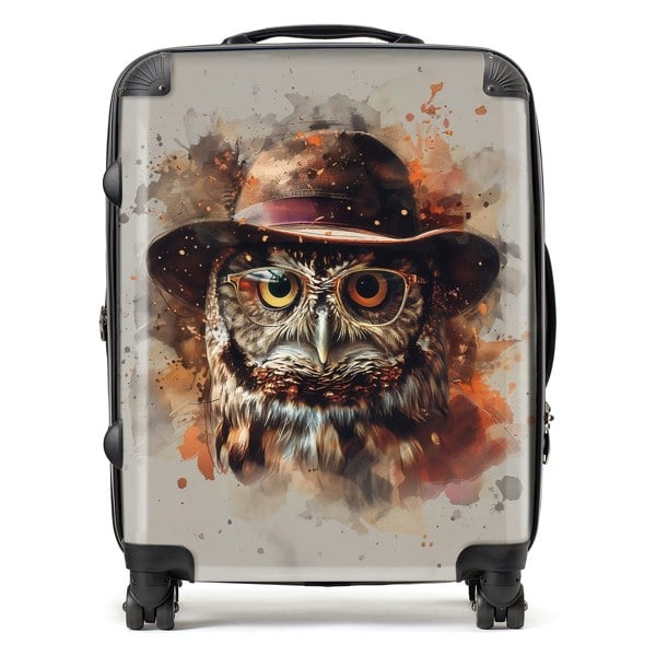 Warren Reed Owl With Hat And Glasses Suitcase