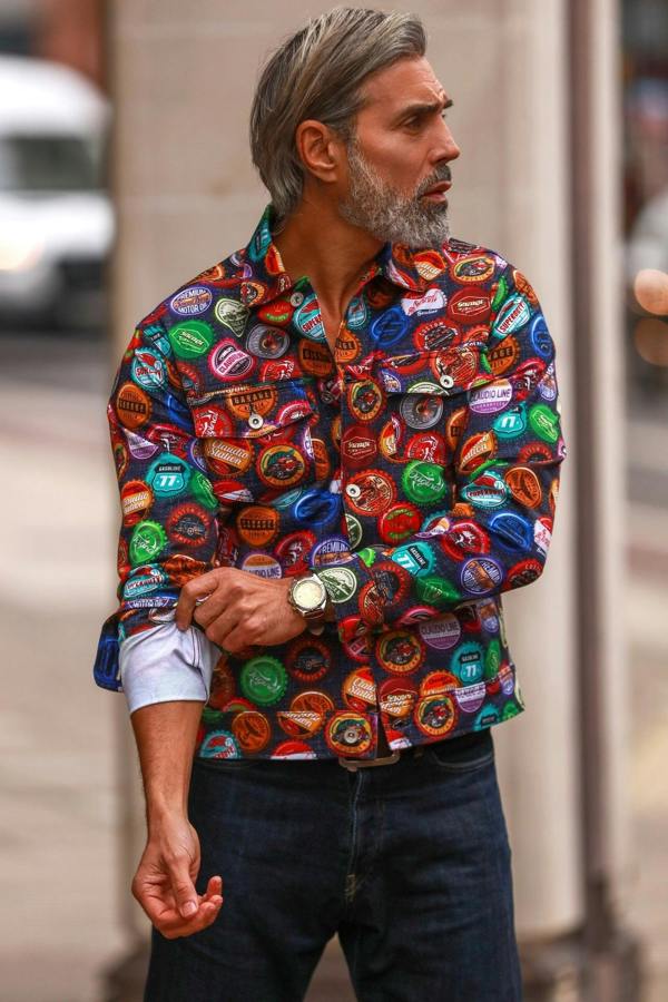 BOTTLE CAP SHACKET - Premium Men's Patterned Shirt by Claudio Lugli | Bold Design, Tailored Fit, Best Printed Shirts