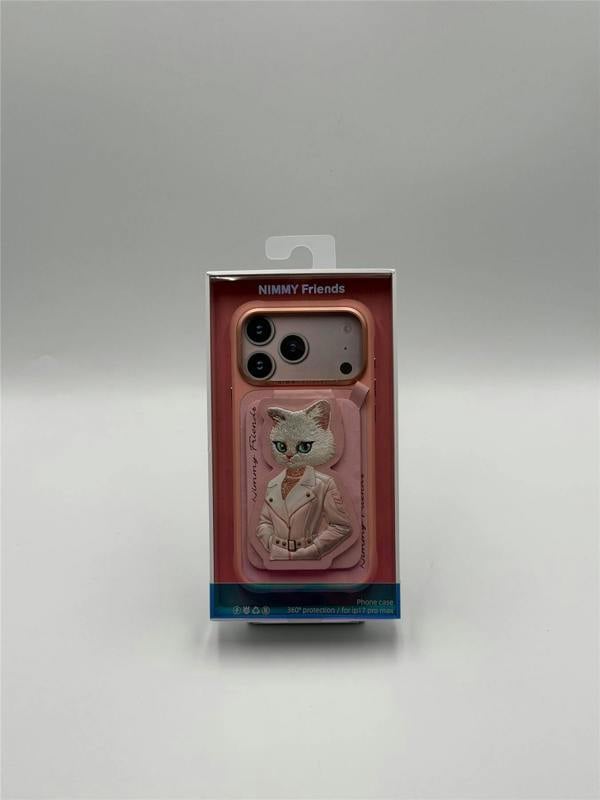 Nimmy Friends Nimmy White Cat Magnetic Combo Case with Detachable MagSafe Card Holder Stand for iPhone 17 Pro Max 6.9" Pink