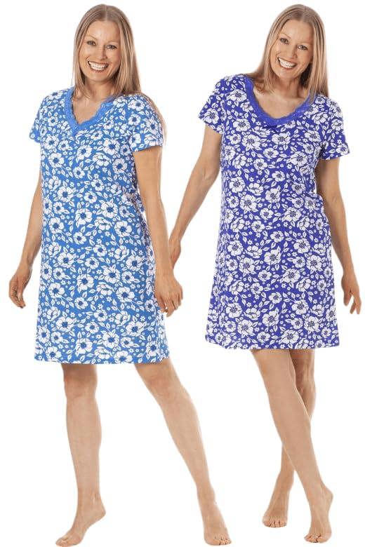 Camille 2 Pack Short Sleeved Summer Cotton Nighties - Breathable & Lightweight Nighties for Women