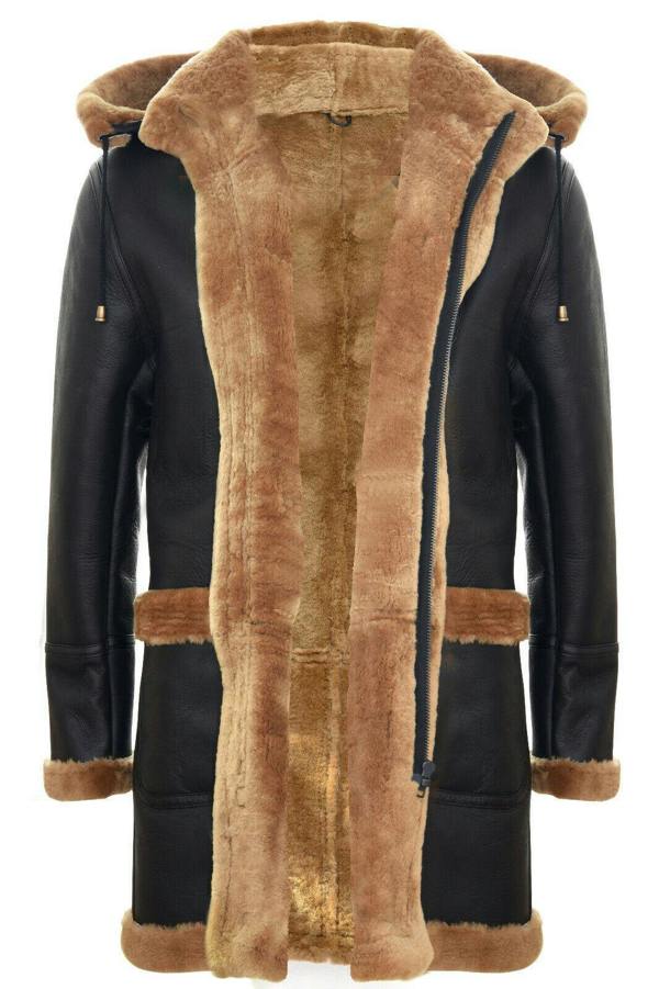 Infinity Leather Mens Winter Sheepskin Hooded Duffle Coat-Helsinki