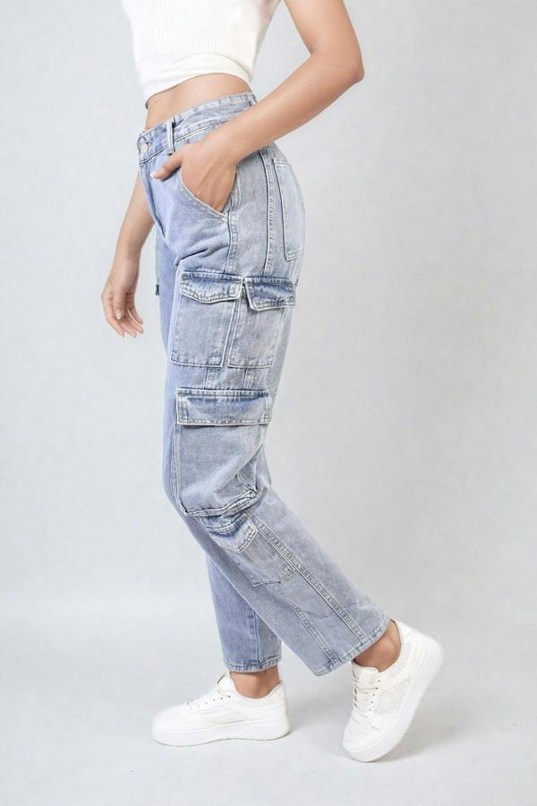 Regina Multi Flap Pockets Cargo Jeans - Denim