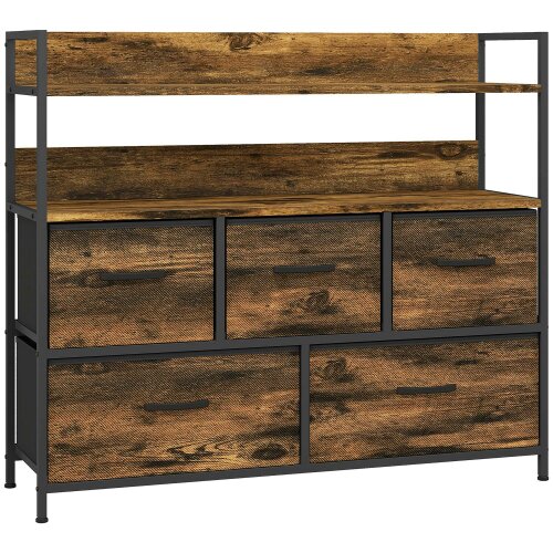 Wyld Haus Yoyota Fabric And Wood Rustic Brown 5 Drawer Rustic Storage Chest
