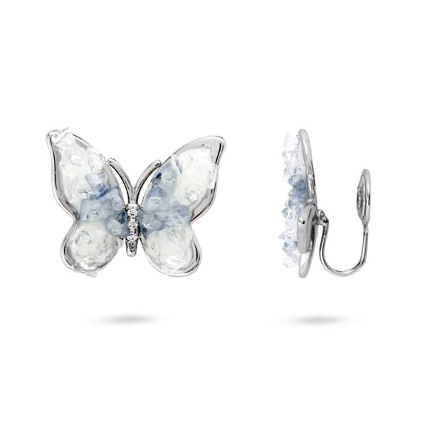 Gold Trip Blue Crystal Butterfly Clip On Earrings