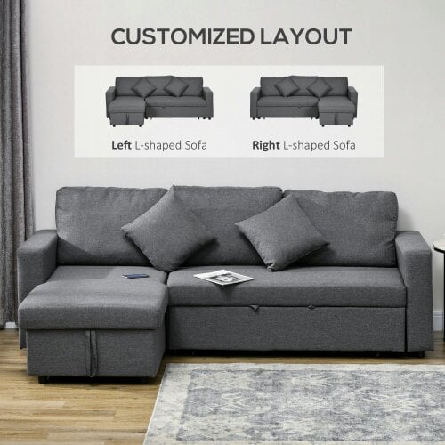 Wyld Haus Kesosu Dark Grey Upholstered 3 Seater Sofa Bed With Built In Storage