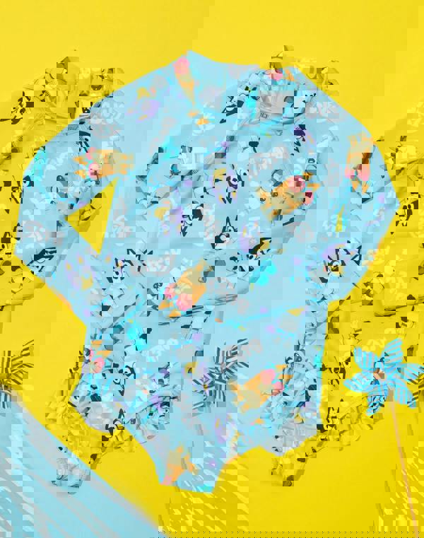 Bluey Girls Blue All Over Print 1 Piece Swimming Costume