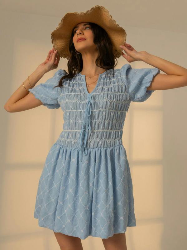 Rose & Nancy Belle Blue Embroidered Mini Dress&nbsp;