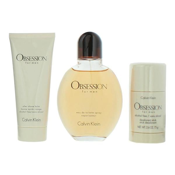 Calvin Klein Obsession For Men EDT 125ml, Aftershave Balm 75ml + Deo Stick 75g Gift Set for Him