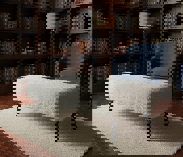 Fluffy fabric footstool pouffe for living room UK - ISTOOLS