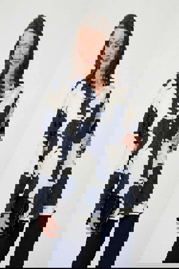 Navy | Abstract Long Sleeve Button Front Shirt
