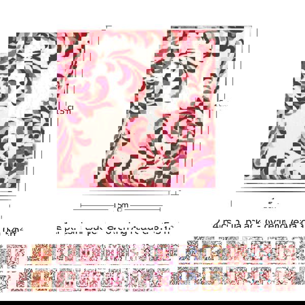 WT1518 - Moroccan Rose Red Mosaic Tile Sticker - 15 cm x 15 cm - 24 pcs