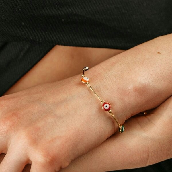 The Colourful Aura Gold and Silver Evil Eye Charm Dainty Minimalist Protection Bracelet - Gold