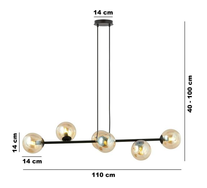 Emibig ROSSI Pendant lamp  6 x E14 Black with Amber Shade