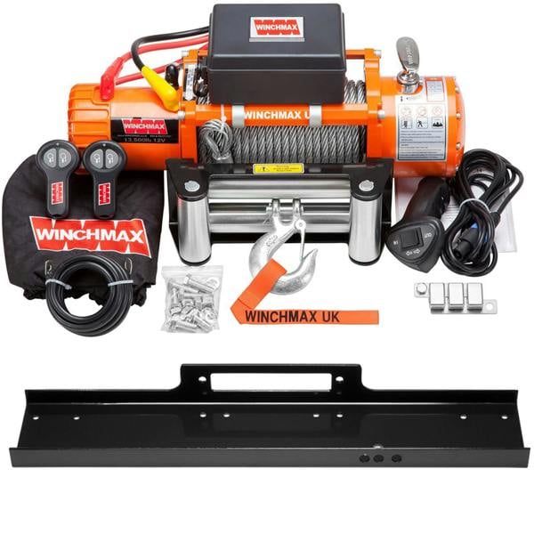 Winchmax 13,500lb (6,123kg) 12V Electric Winch 26m x 95mm Steel Rope, Mounting Plate