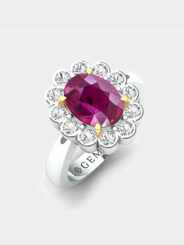 Gemdaia Rare 3ct Ruby & Diamond Halo Ring