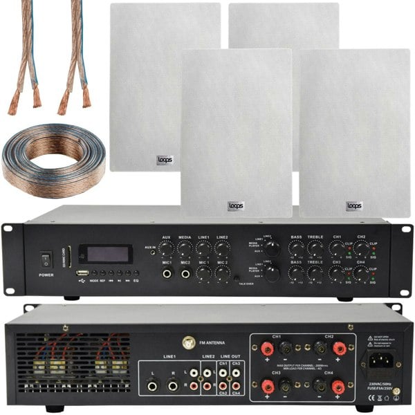 1100W Bluetooth Sound System & 4x 140W In Wall Speakers - 4 Zone Multi Room Amp
