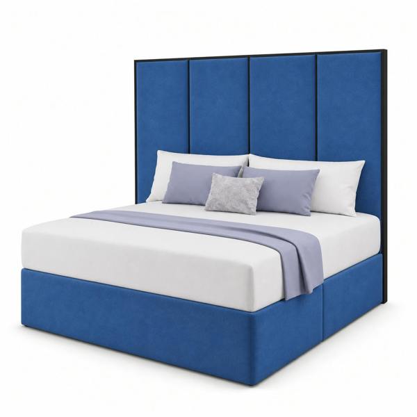 Great British Beds Emma headboard with Contrast Border Divan Bed - Blue Plush