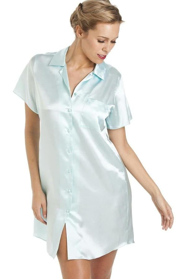 Camille Women's Nightshirt Knee Length Satin Dress Ladies Nightwear