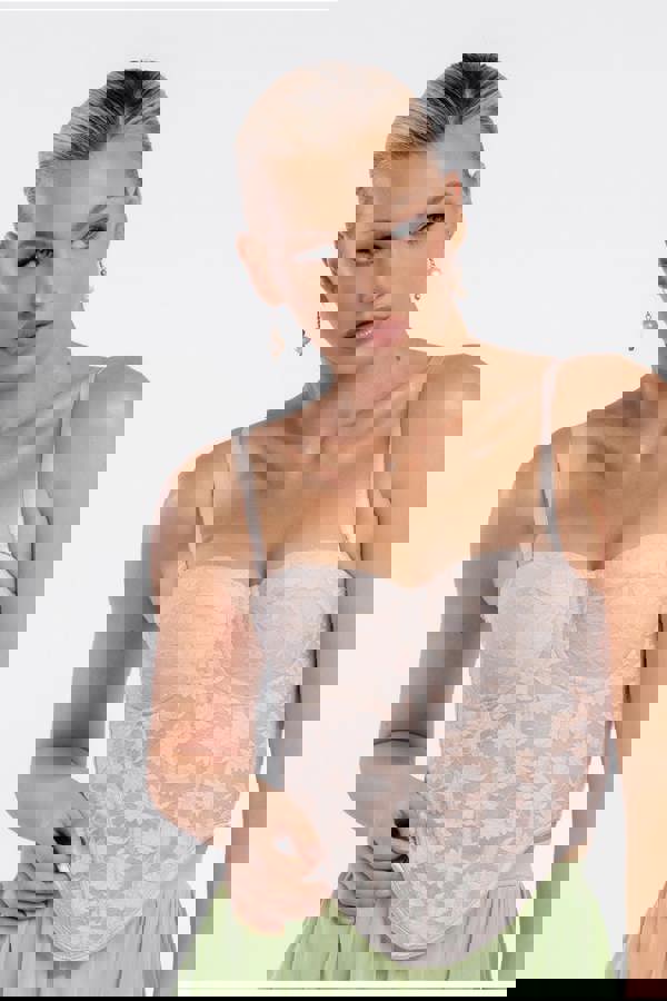 Textured Floral Mesh Corset T254