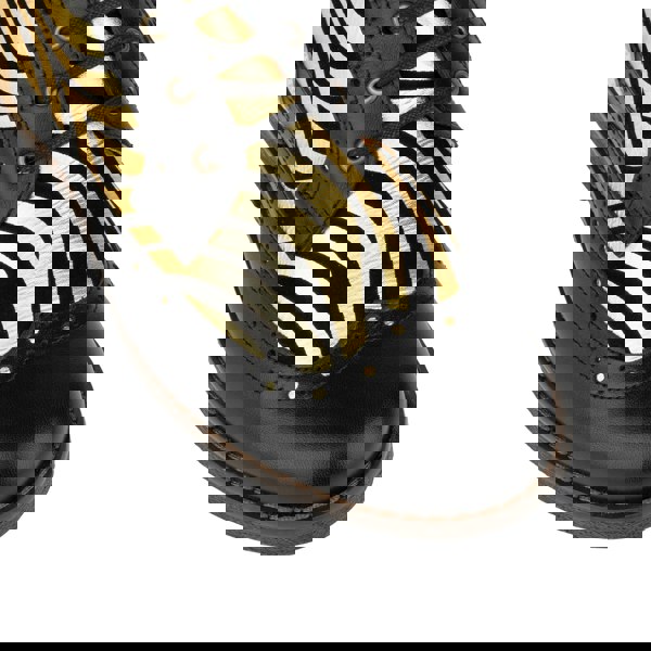 Embassy London Hatter - Black & Gold Stripes - Women's Leather Ankle Lace-up Boot with gold foil zebra stripes