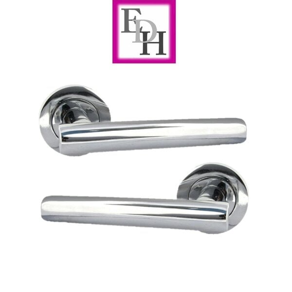 EDH Door Hardware Modern Chrome Straight T-Bar Door Handles with Round Rose + Tubular Latch