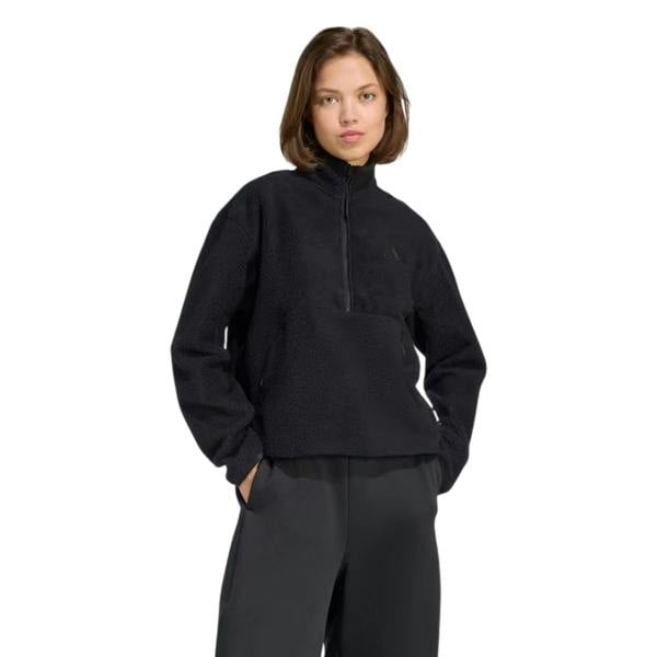 Adidas Womens/Ladies Embroidered Logo Half Zip Long-Sleeved Sweatshirt - Black - 