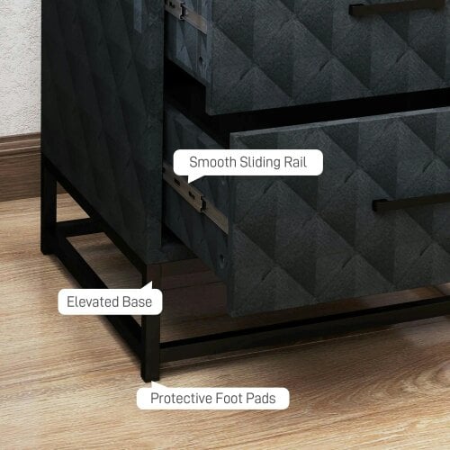 Bobobiy Bedside Tables Set of 2, Modern Bedside Table Nightstand with 2 Drawers, Bedside Cabinet Sofa Side Table with Storage, Steel Legs, Black