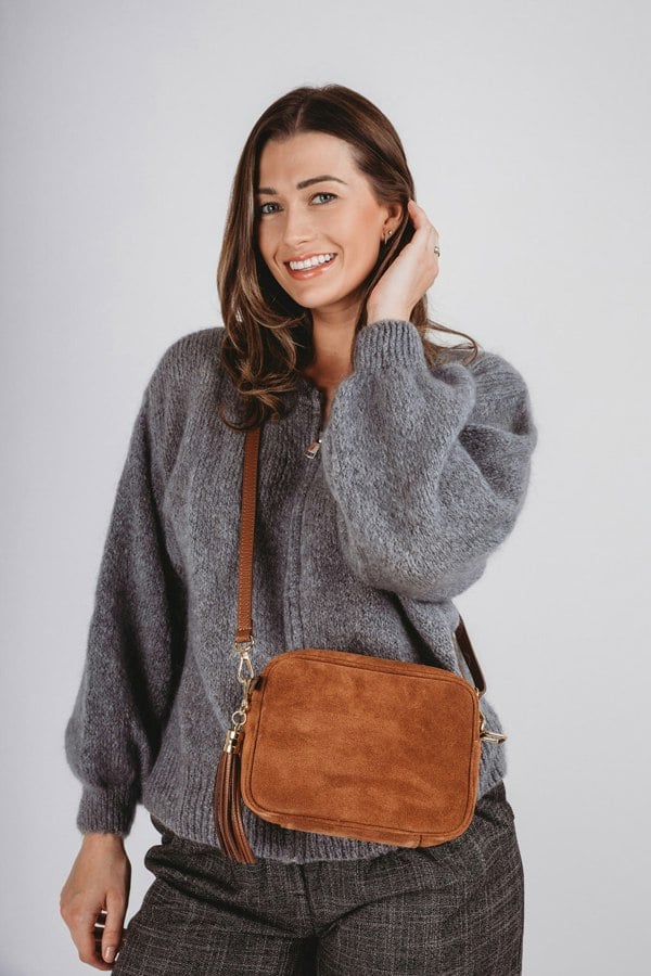 Elie Beaumont Crossbody Tassel Suede - Tan