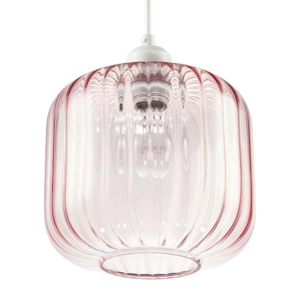 Contemporary Soft Pink Glass Wide Ribbed Square Pendant Light Shade Image 4