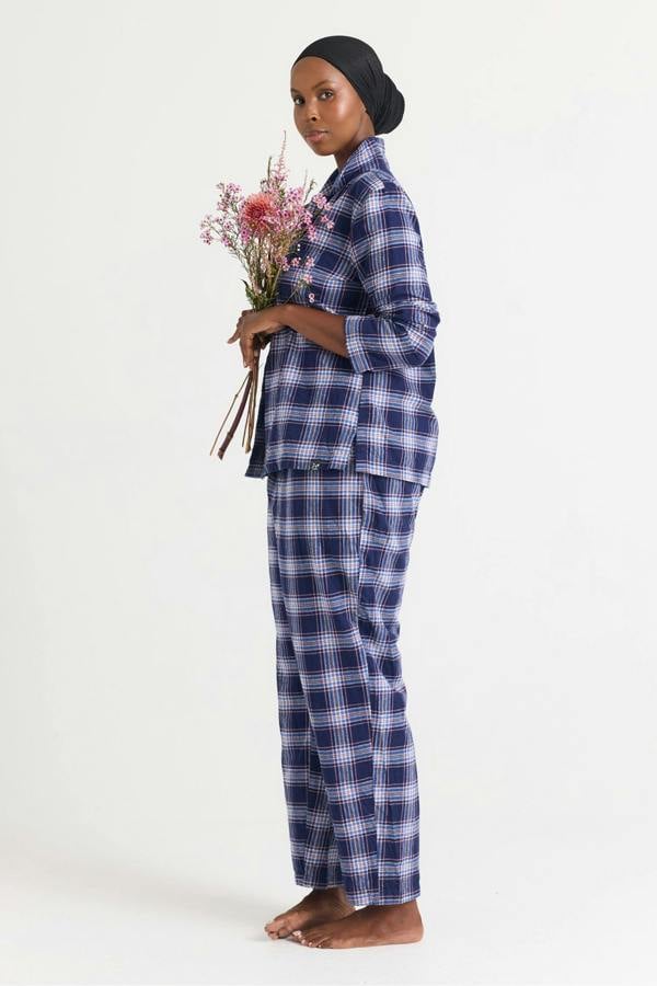 Plaid Long Pyjama Set in Midnight - Pajamas