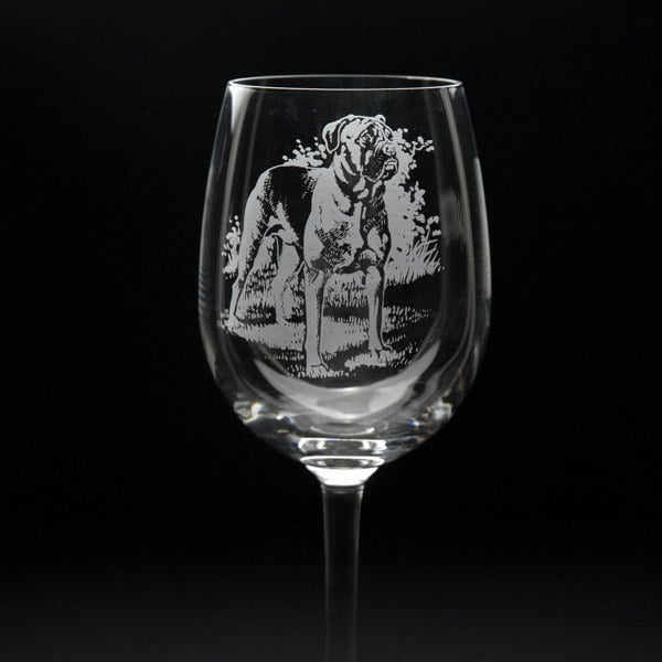 Glyptic Glass Art Boxer Dog Crystal Wine Glass - Hand Etched/Engraved Gift