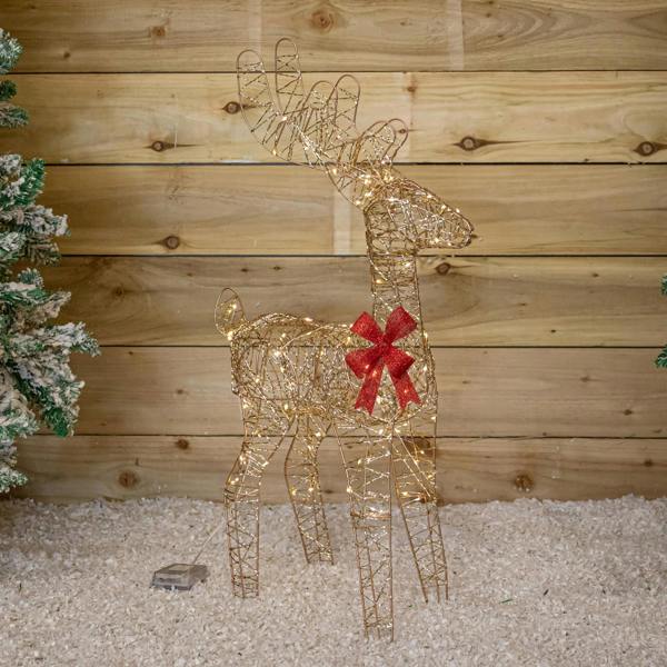 Samuel Alexander 74cm Battery Powered Light up Gold Twist Christmas Standing Reindeer with 100 Warm White LEDs