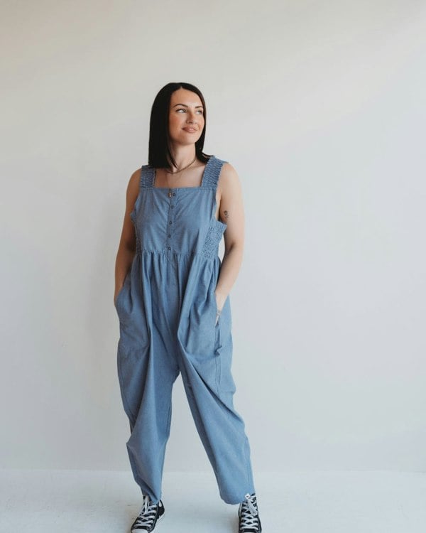 Alice Blue Smocking Strap Jumpsuit- image 1
