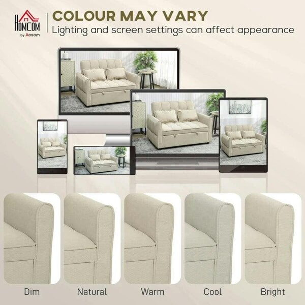 2 Seater Sofa Bed, 3-in-1 Convertible Sleeper Sofa with Click-clack Adjustable Backrest and 2 Pillows, Light Brown